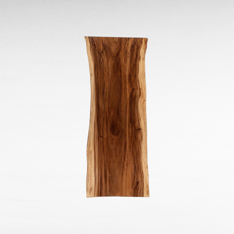 Chora Barefoot Luxury Living natural suar wood live edge dining table top with rich grain patterns