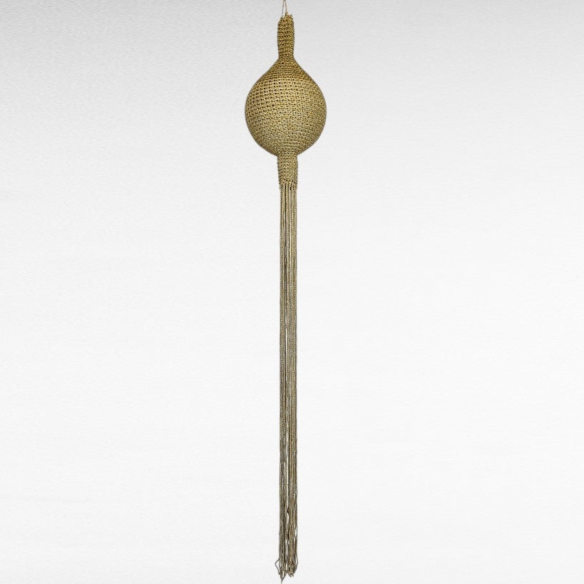 Chora Barefoot Luxury Living handmade natural color rope ornament with long tassel, 90cm diameter, 110cm height.