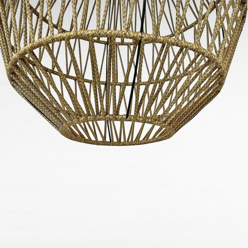 Chora Barefoot Luxury Living natural color rope pendant light with geometric weaving, 50cm diameter, 90cm height.