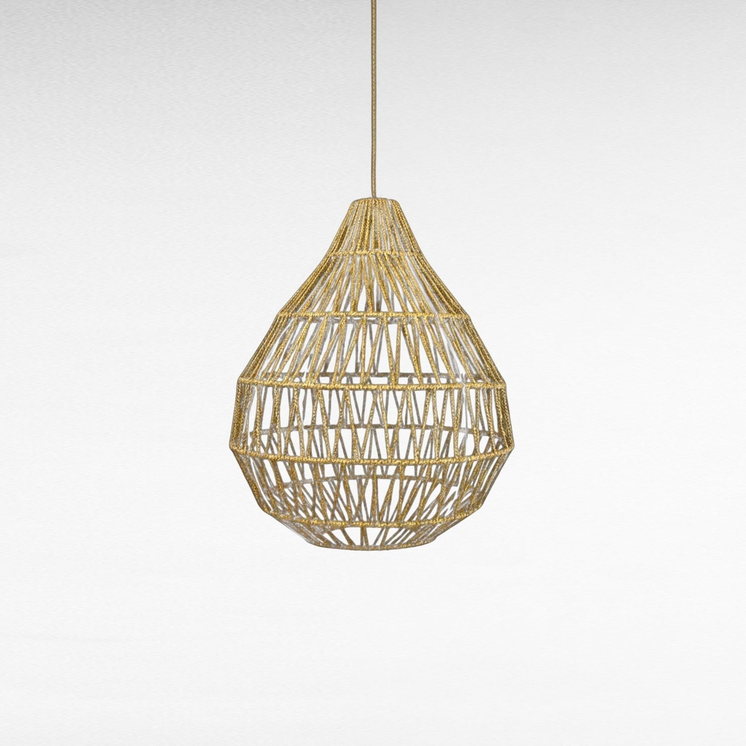 Chora Barefoot Luxury Living handmade natural color rope pendant light with geometrical weaving design.