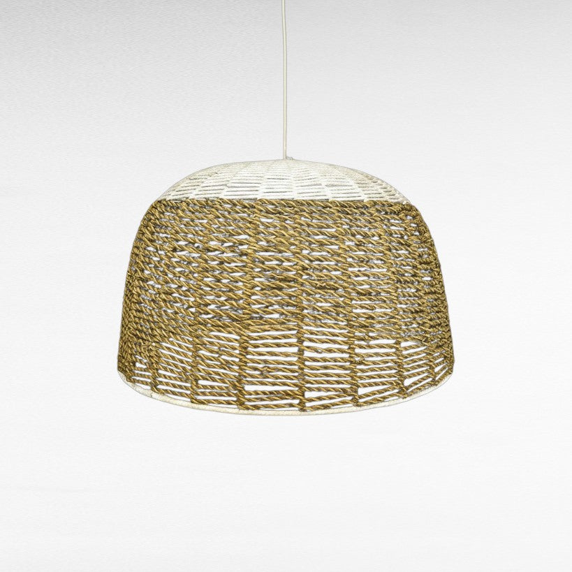Chora Barefoot Luxury Living natural and off-white woven rope pendant light, dome-shaped with textured detail.