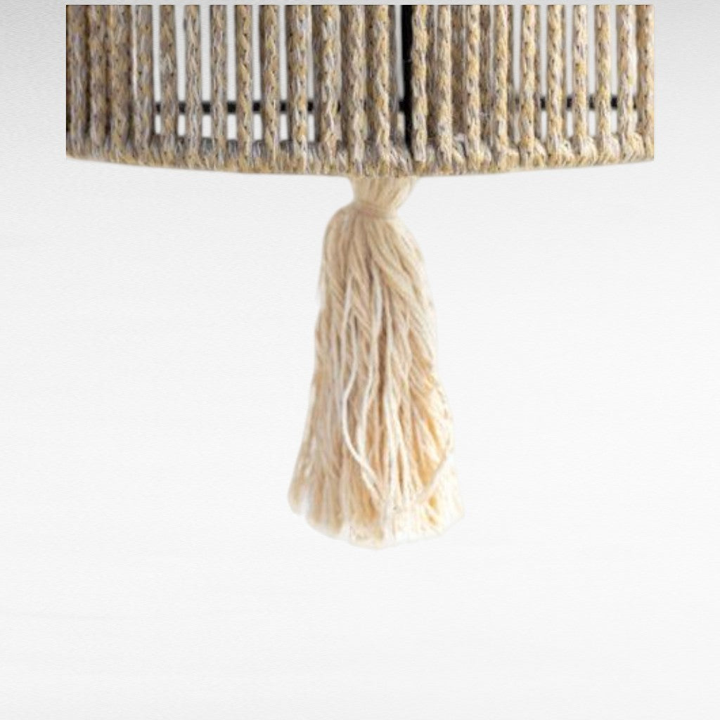 Chora Barefoot Luxury Living natural cotton rope wall lamp with metal frame and tassel detail, 33cm wide.
