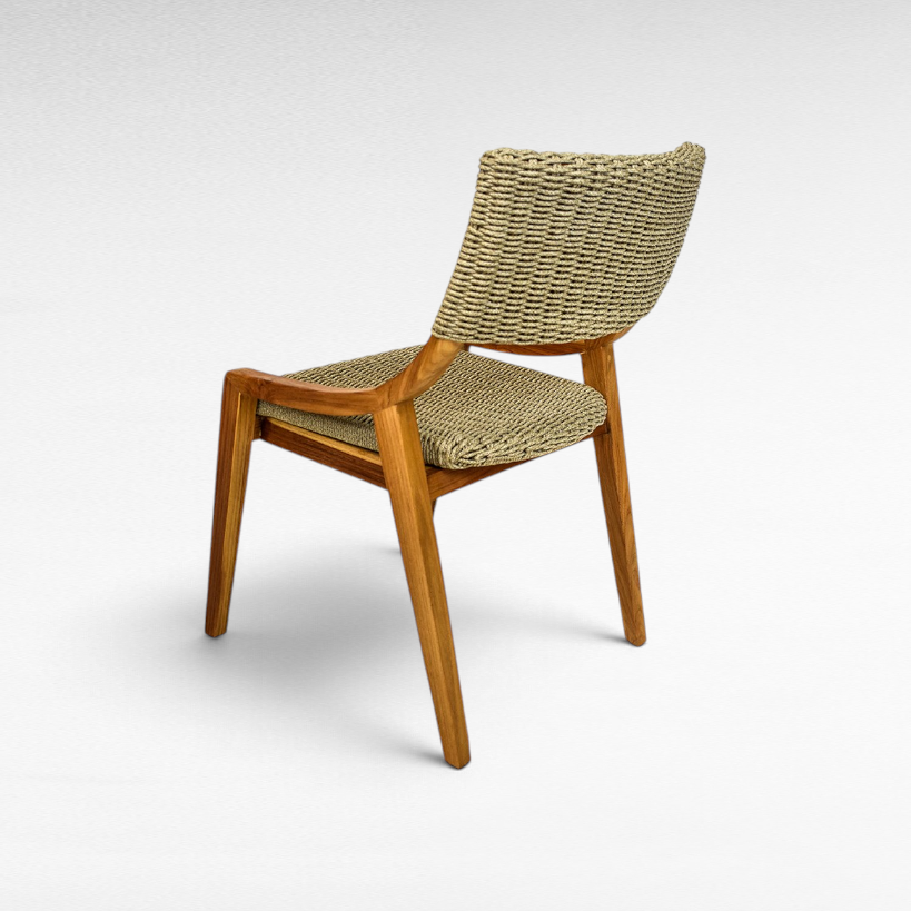 Chora Barefoot Luxury Living teak wood chair with woven synthetic rattan seat and backrest in a natural finish