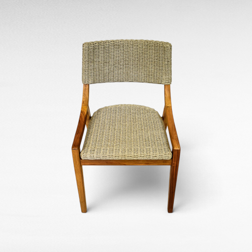 Chora Barefoot Luxury Living handcrafted teak wood chair with woven synthetic rattan seat and backrest