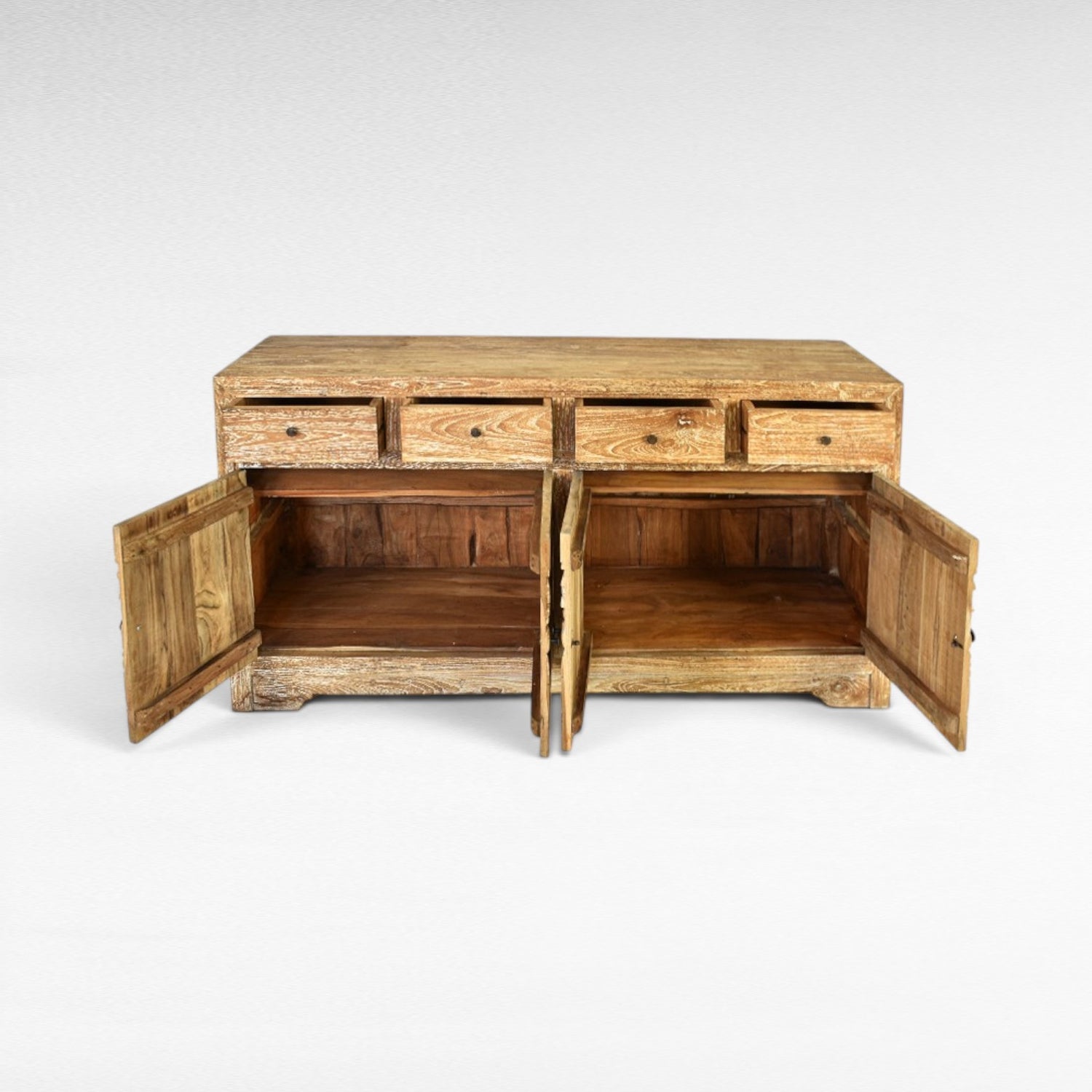 Chora Barefoot Luxury Living light wood buffet with 4 drawers and 4 doors, rustic finish, W160 D45 H85 cm