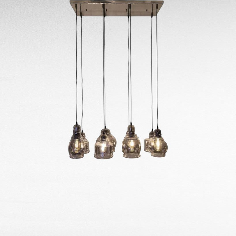 Chora Barefoot Luxury Living reflective black metal and glass pendant light with 6 bulbs.