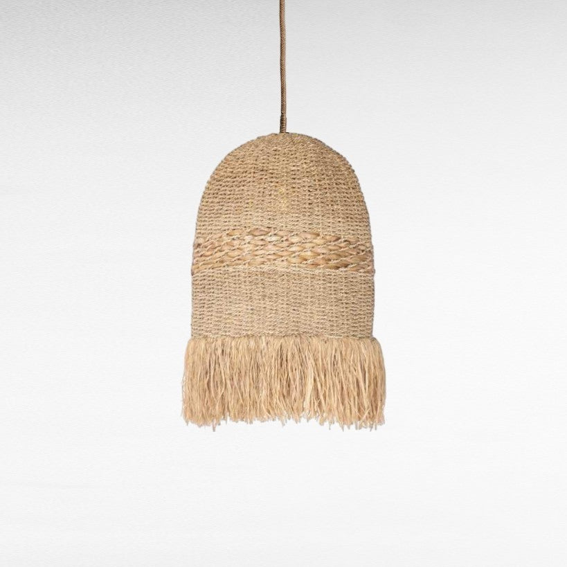Chora Barefoot Luxury Living natural rattan and grass pendant light with fringe detail