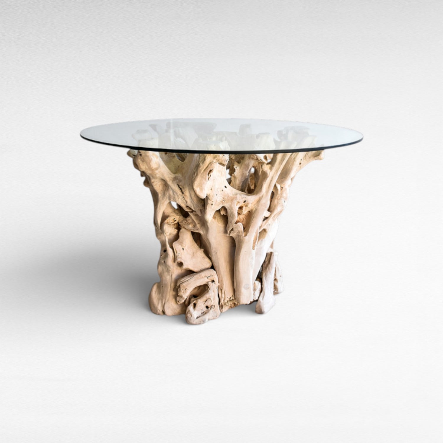 TEAK WOOD DINING TABLE WITH GLASS Φ120 |H80 cm