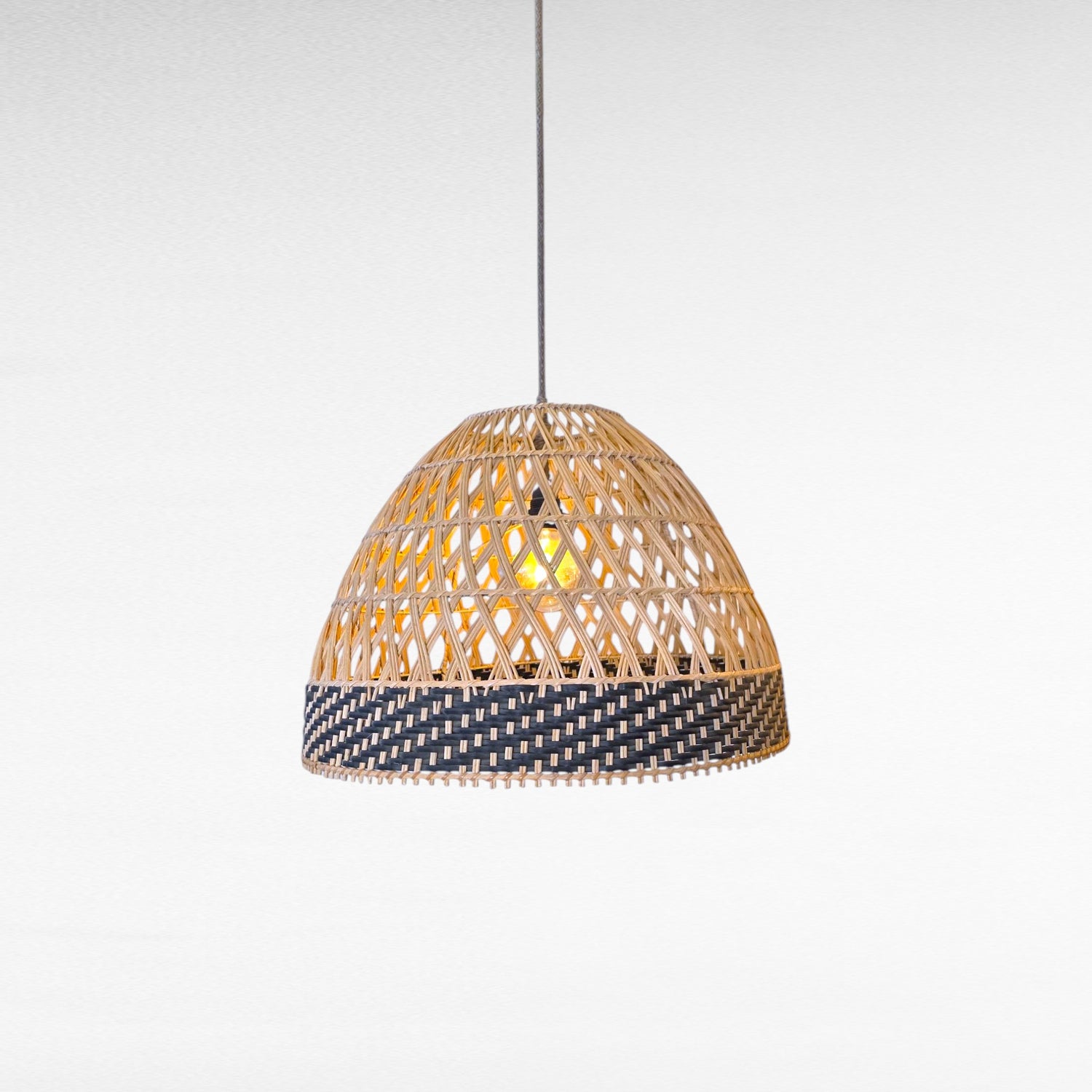 NATURAL RATTAN DOME SHAPE WITH BLACK WICKER DETAIL Φ60 |H50 cm