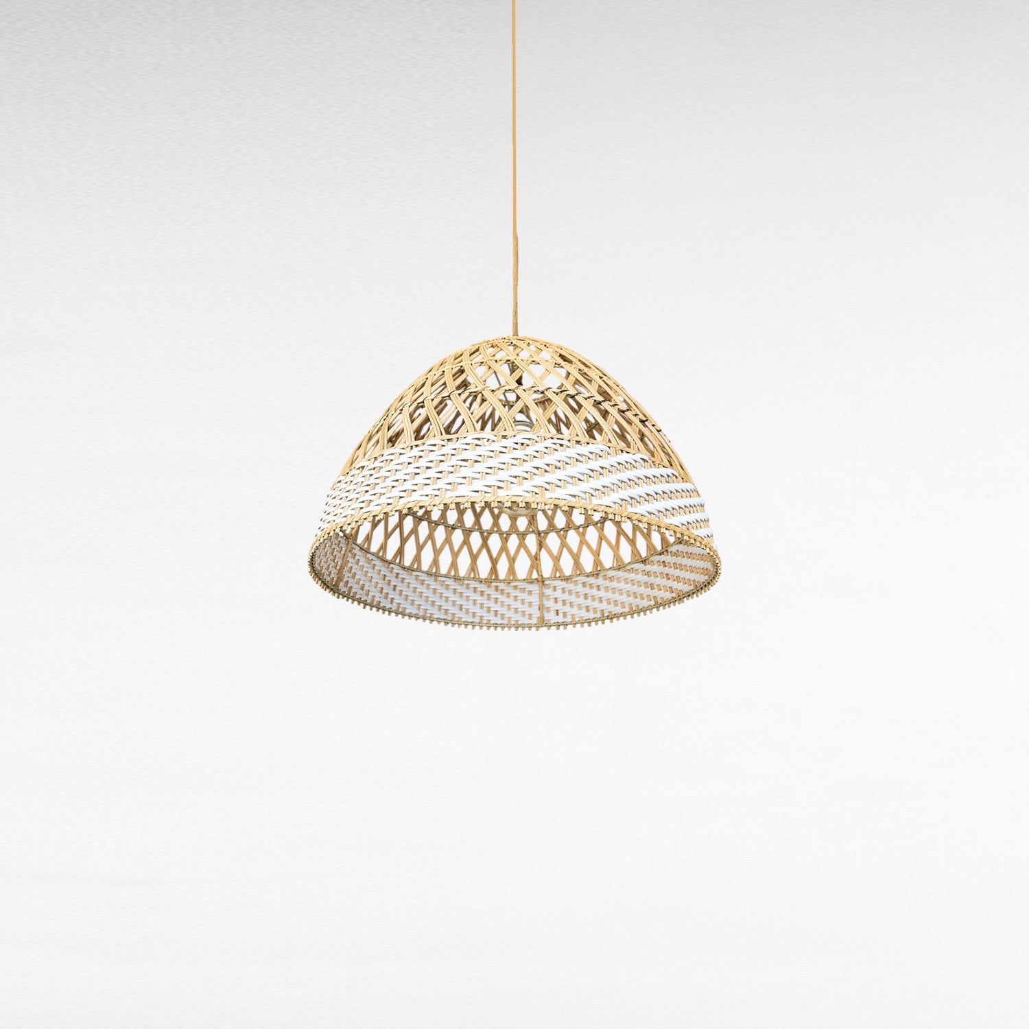 NATURAL RATTAN DOME SHAPE WITH WHITE WICKER DETAIL Φ60 |H50 cm