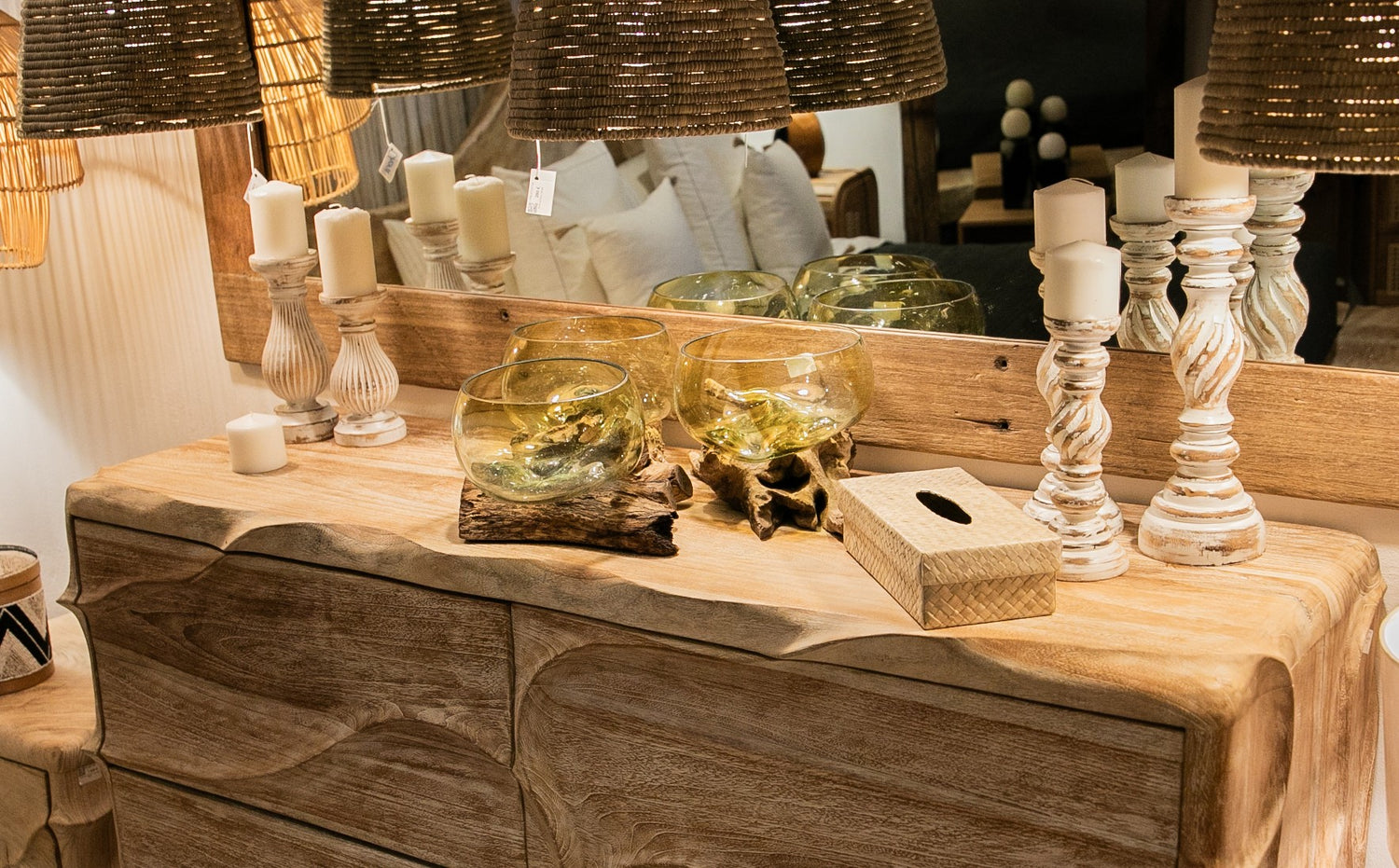 Whitewashed Set of 3 Candle Holders