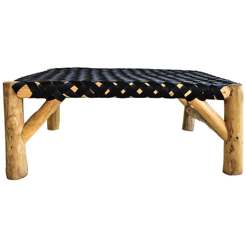 NATURAL BENCH WITH BLACK VINYL STRAPS 95x85x40cm - Chora Mykonos