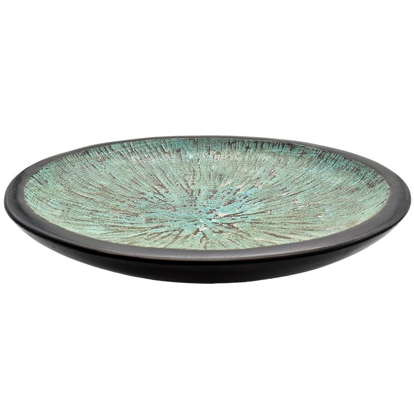WOODEN TRAY DARK BROWN & TURQUOISE 30x30x10cm - Chora Mykonos