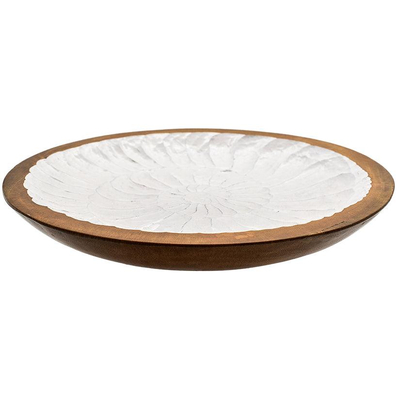 WOODEN TRAY NATURAL & WHITE 36x36x6cm - Chora Mykonos