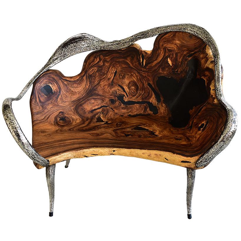 BENCH SUAR WOOD & STAINLESS STEAL 155x95x140cm - Chora Mykonos