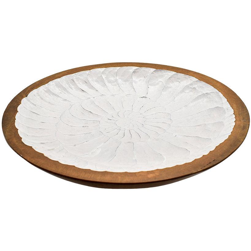 WOODEN TRAY NATURAL & WHITE 36x36x6cm - Chora Mykonos