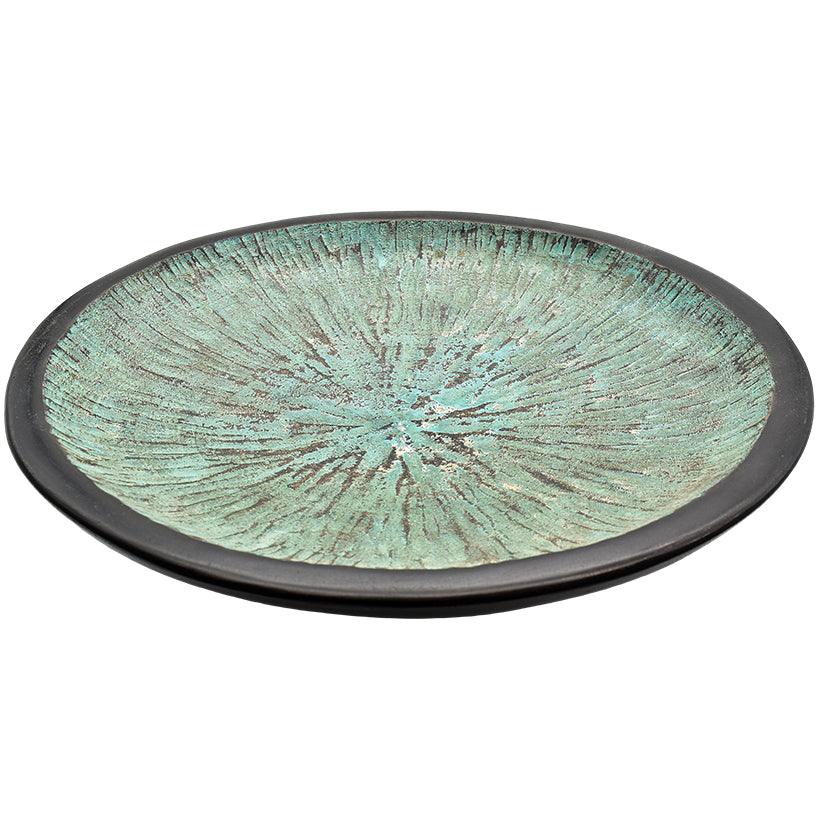 WOODEN TRAY DARK BROWN & TURQUOISE 30x30x10cm - Chora Mykonos