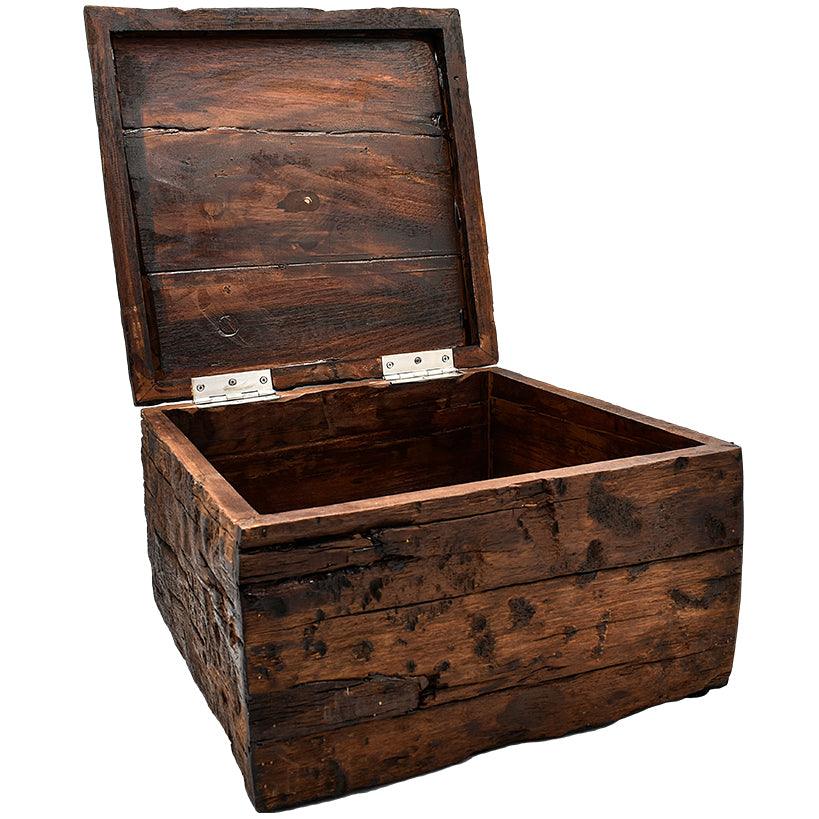 ROUGH WOOD SQ. BOX WITH SILVER 36x36x22,5cm - Chora Mykonos