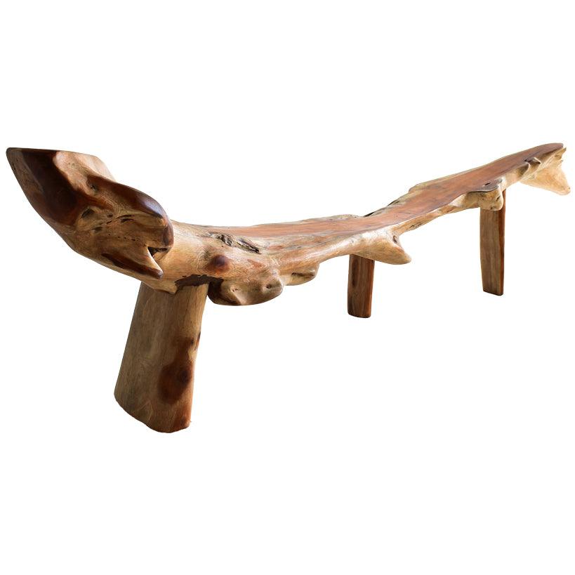 BENCH MAHOGANI WOOD 300x45x75cm - Chora Mykonos