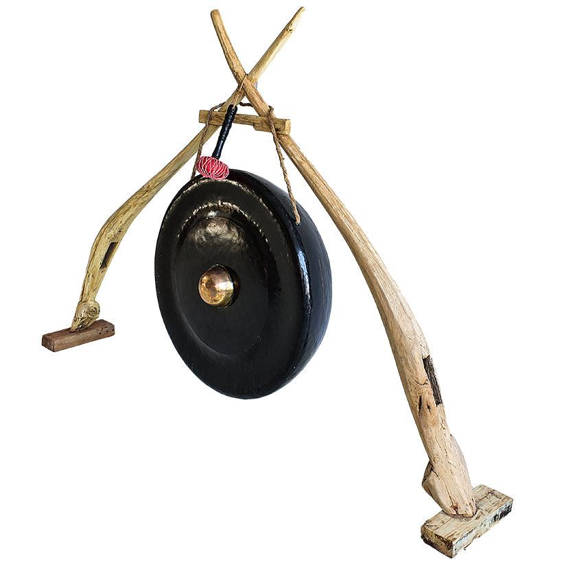 BIG GONG WITH PLOUGH STAND NATURAL AND BLACK - Chora Mykonos