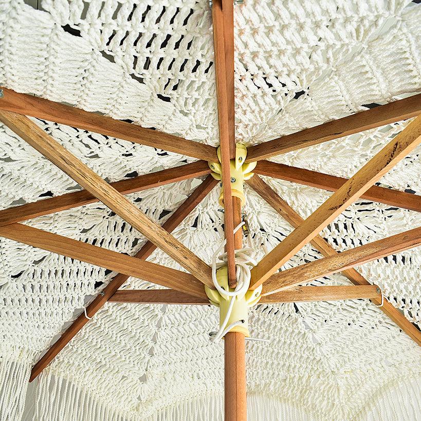 WHITE STAR UMBRELLA WITH FRINGES WHITE 260x260cm - Chora Mykonos