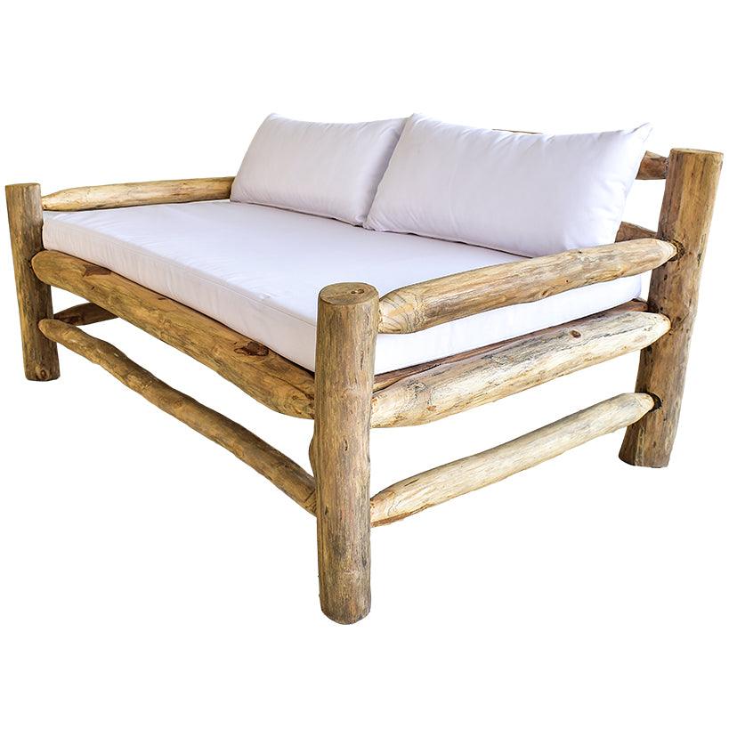 SOFA TEAK WOOD BLEACHED WITH MATRESS 160x100x80cm - Chora Mykonos