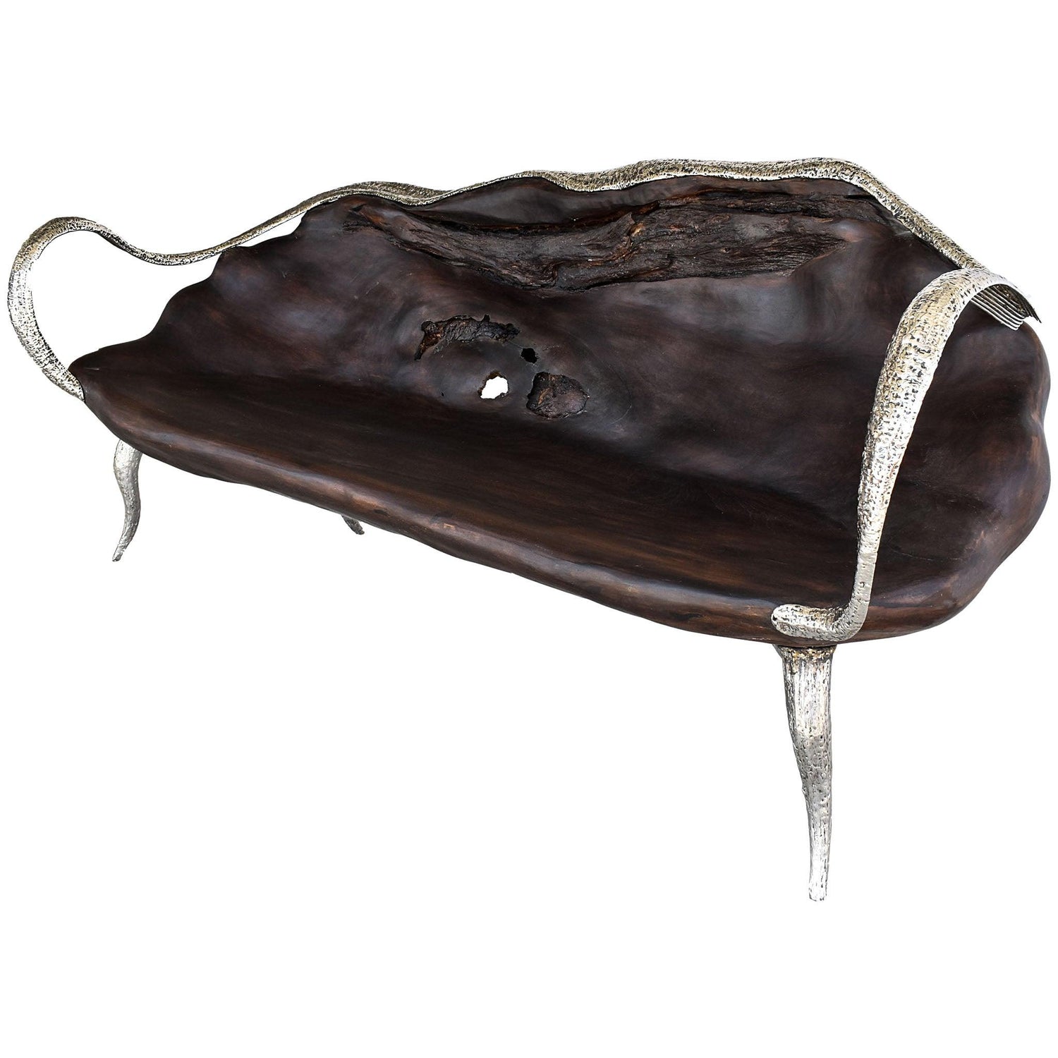 BENCH SUAR WOOD & STAINLESS STEEL BLACK & SILVER - Chora Mykonos