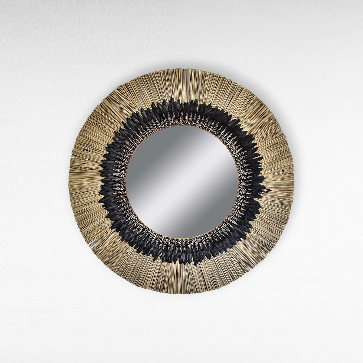 MIRROR GRASS WITH BLACK FEATHERS D100 CM
