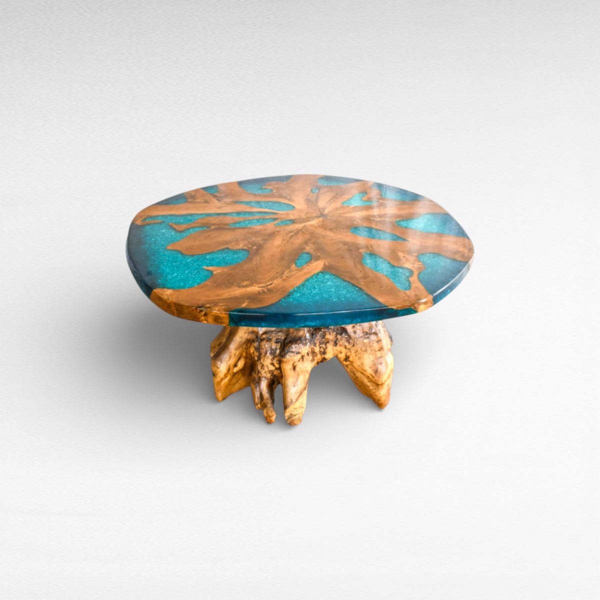 COFFEE TABLE TEAK WOOD NATURAL & BLUE RESIN W130 |D130 |H50 cm