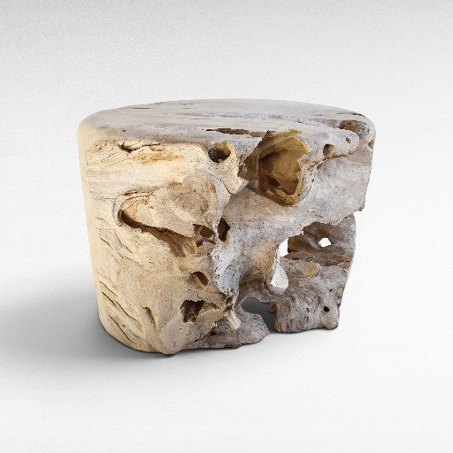 TEAK WOOD DRUM SIDE TABLE BLEACHED W80 |D80 |H60 CM