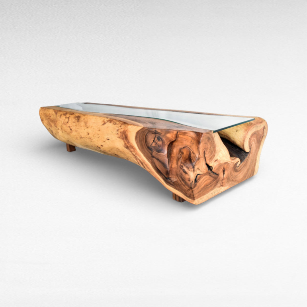 COFFEE TABLE SUAR WOOD WITH GLASS NATURAL W200 |D60 |H50 CM