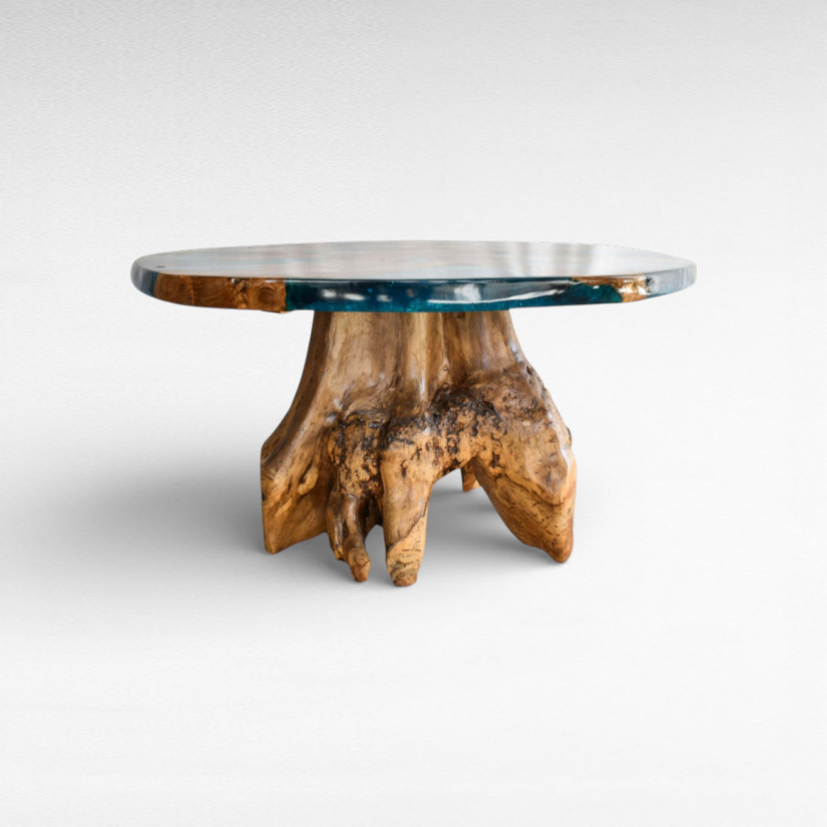COFFEE TABLE TEAK WOOD NATURAL & BLUE RESIN W130 |D130 |H50 cm