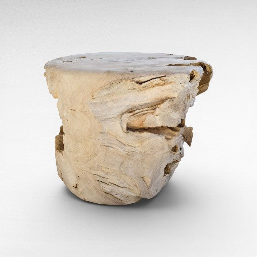 TEAK WOOD DRUM SIDE TABLE BLEACHED W80 |D80 |H60 CM