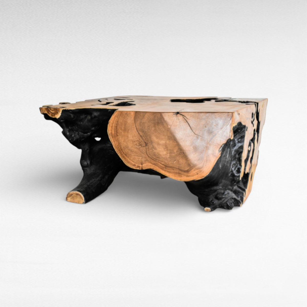 COFFEE TABLE SQUARE TEAK WOOD NATURAL & BURNED BLACK W100  |D100  |H45 cm