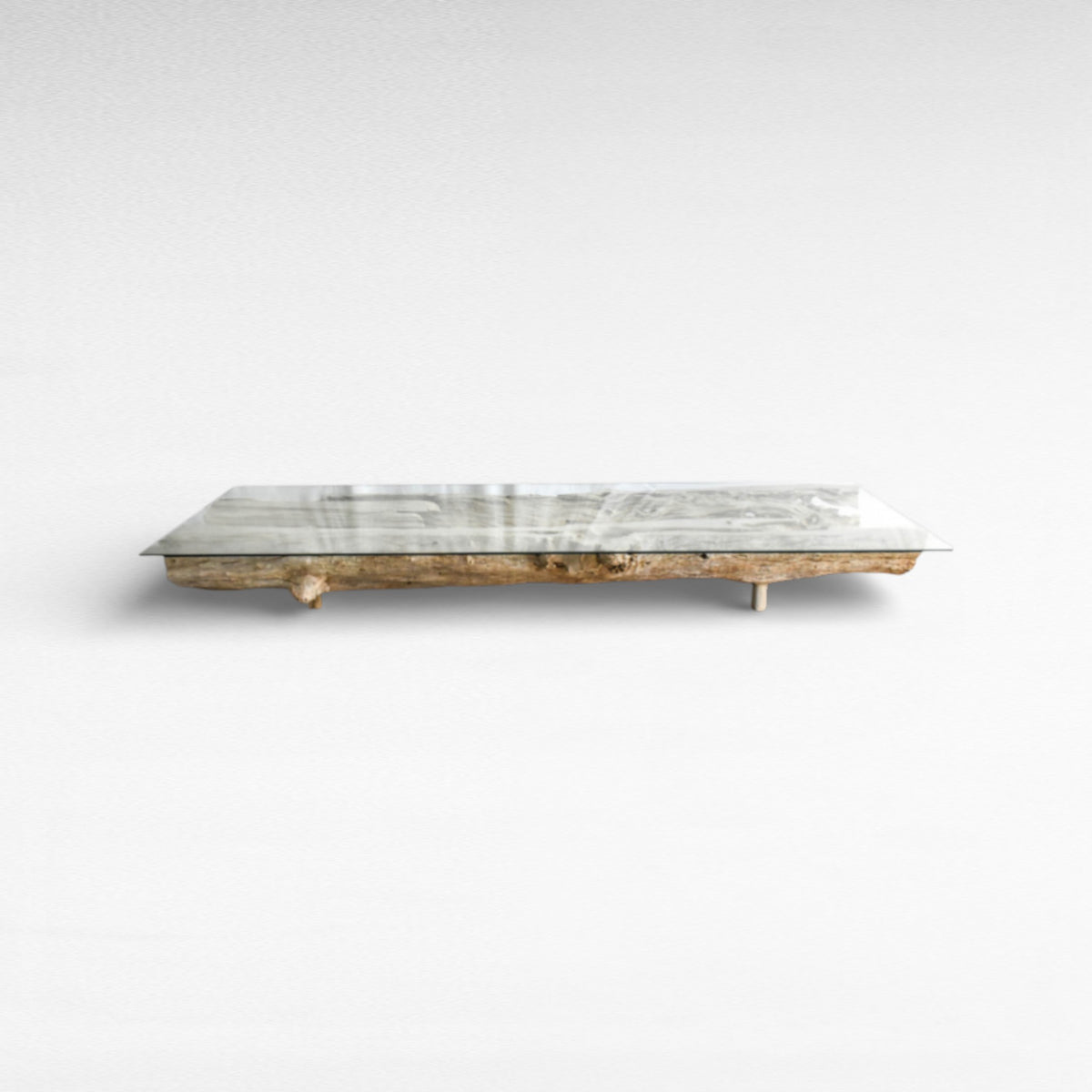 COFFEE TABLE TEAK WOOD WITH GLASS W365 |D105  |H45 cm