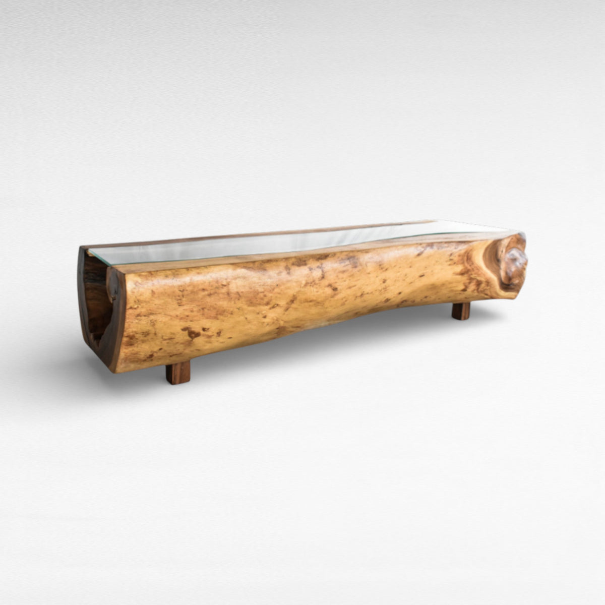 COFFEE TABLE SUAR WOOD WITH GLASS NATURAL W200 |D60 |H50 CM