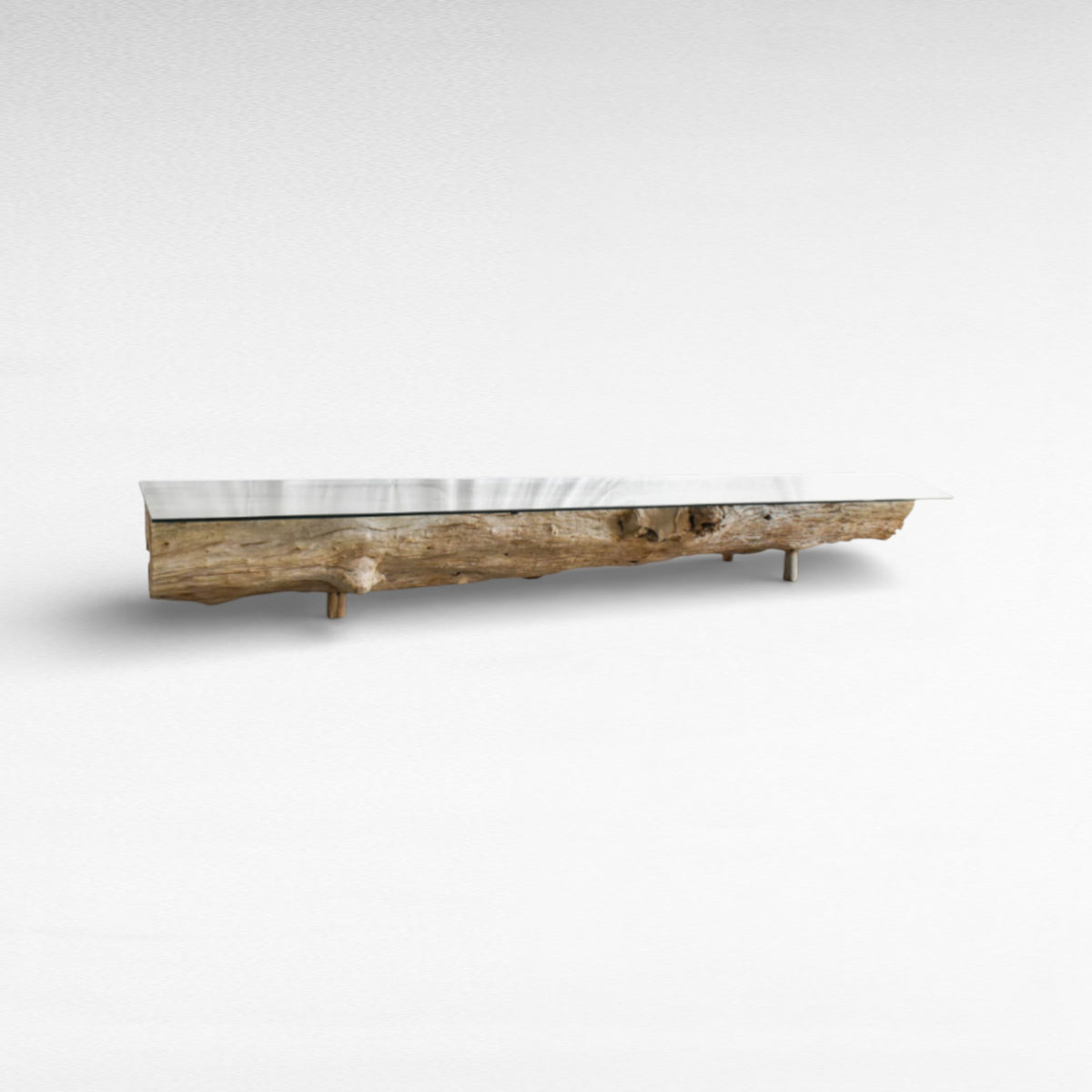 COFFEE TABLE TEAK WOOD WITH GLASS W365 |D105  |H45 cm