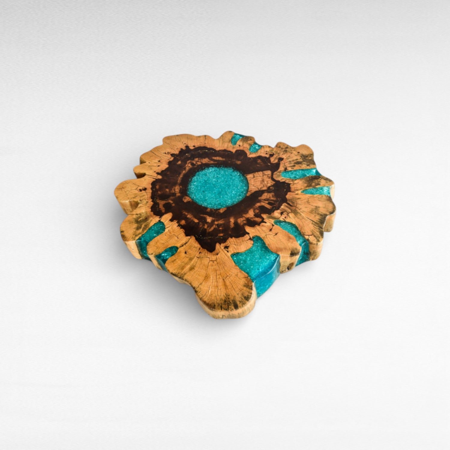 COFFEE TABLE TAMARIN WOOD NATURAL & BLUE RESIN W80  |D80  |H45 cm