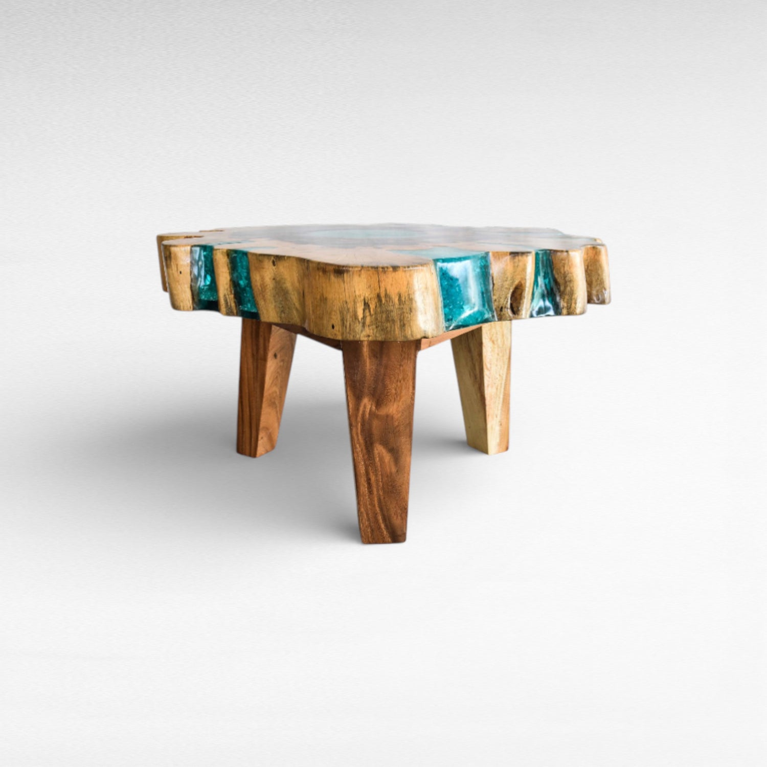 COFFEE TABLE TAMARIN WOOD NATURAL & BLUE RESIN W80  |D80  |H45 cm