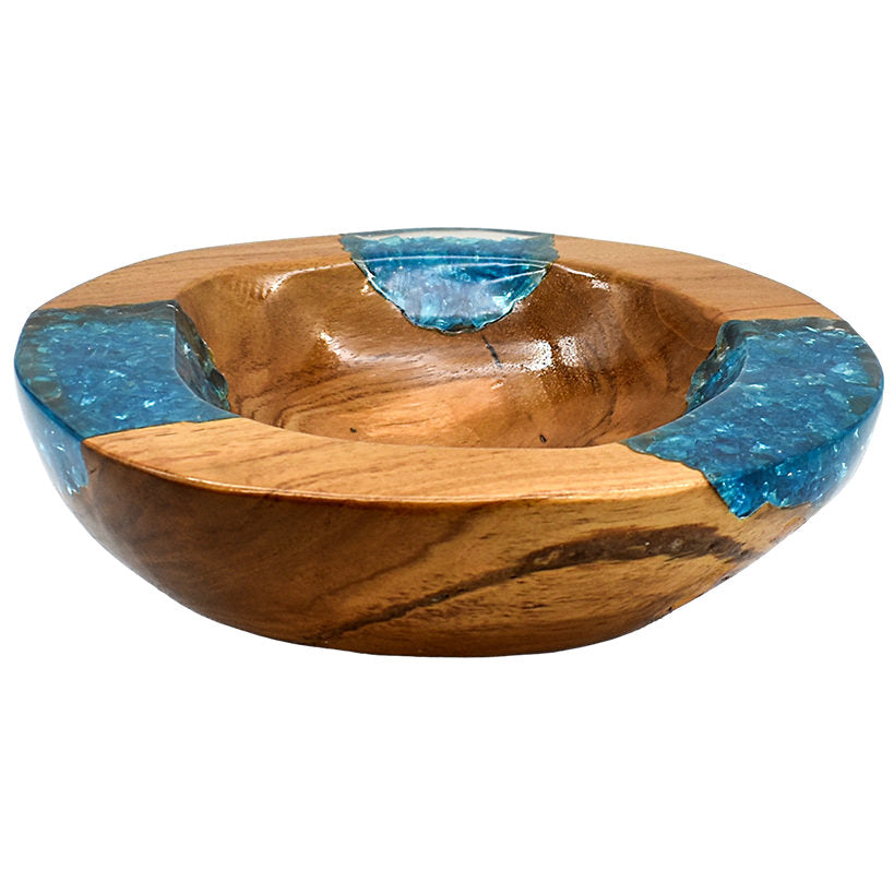 TEAK HALF BLUE  RESIN CLEAR GLASS 25 CM