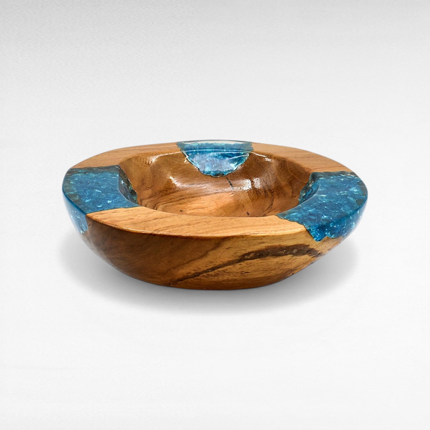 TEAK HALF BLUE  RESIN CLEAR GLASS 25 CM