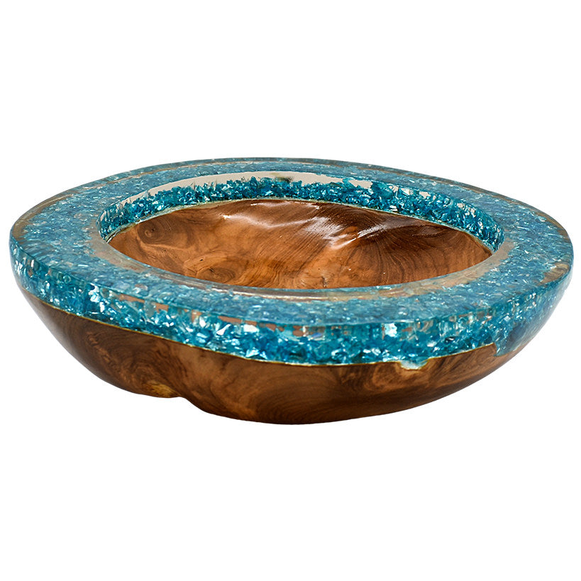 TEAK FULL CLEAR RESIN BLUE GLASS BOWL 35CM