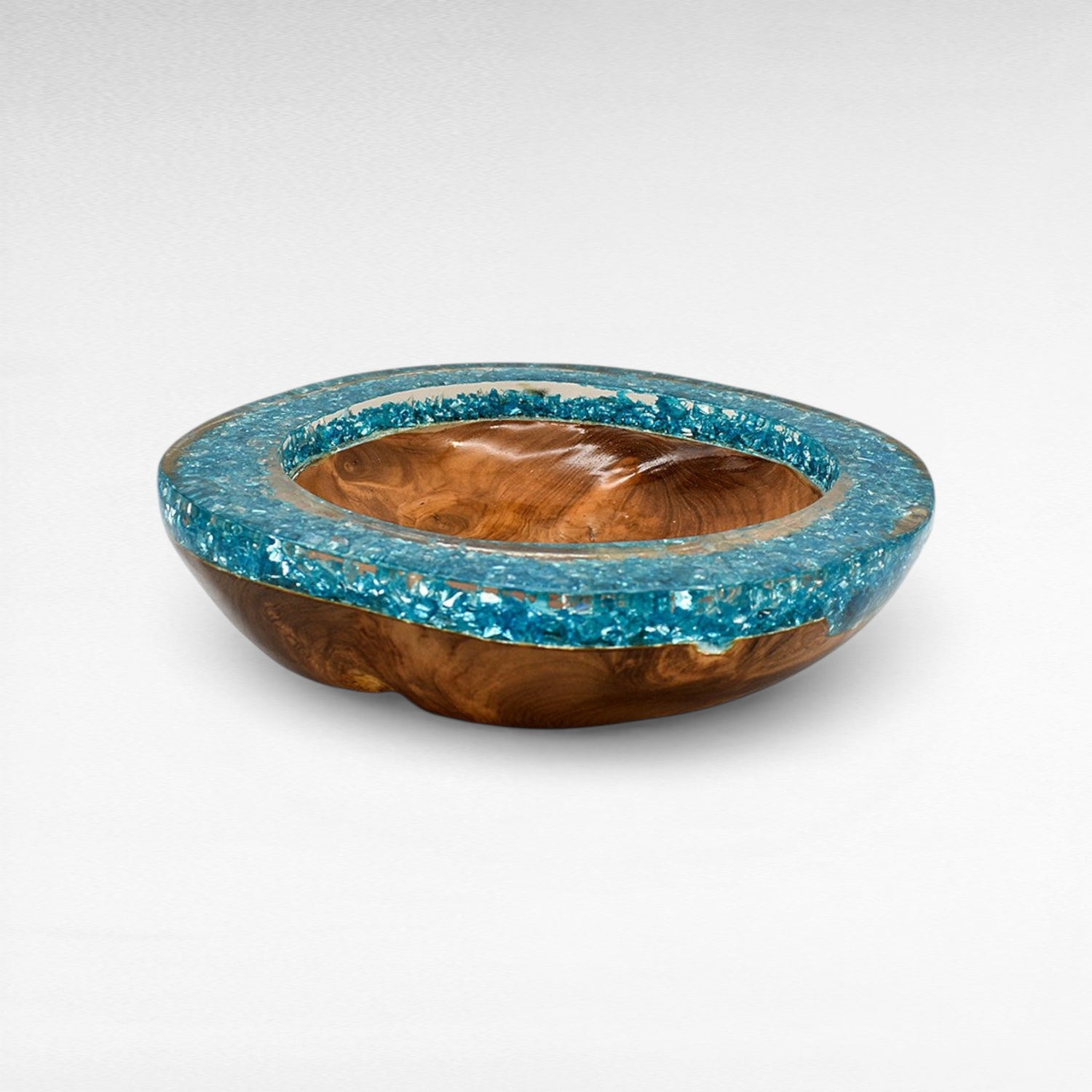 TEAK FULL CLEAR RESIN BLUE GLASS BOWL 35CM