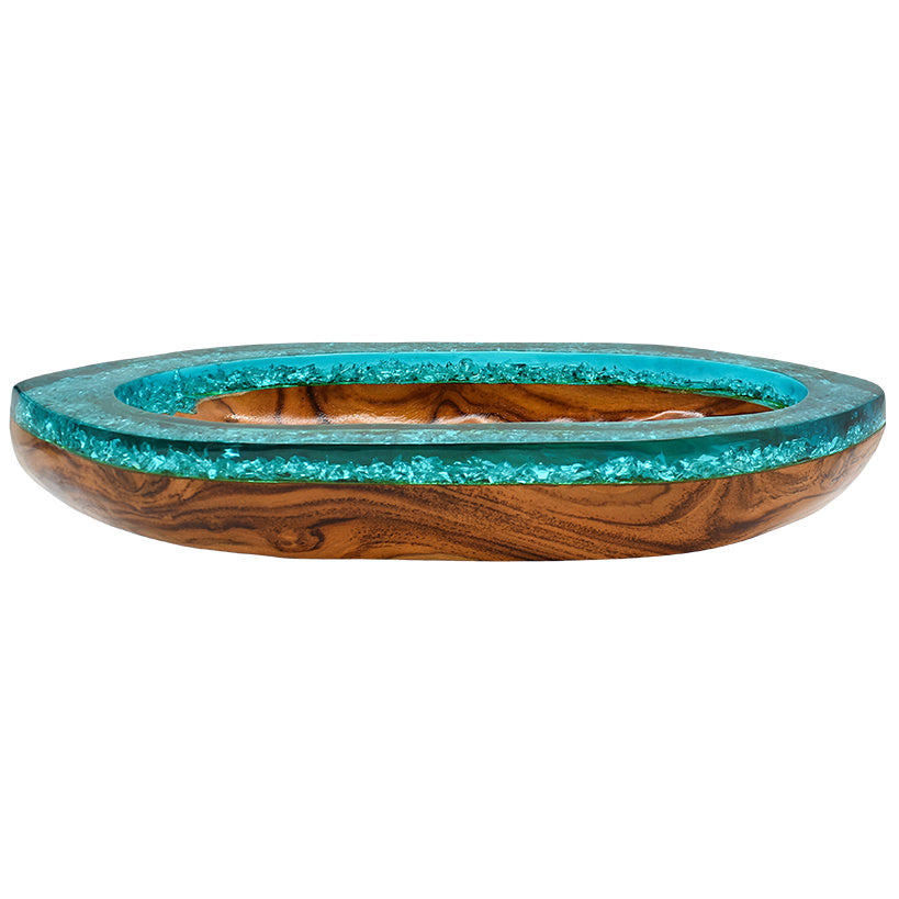 BOAT WITH TURQUOISE RESIN CLEAR GLASS 50 CM