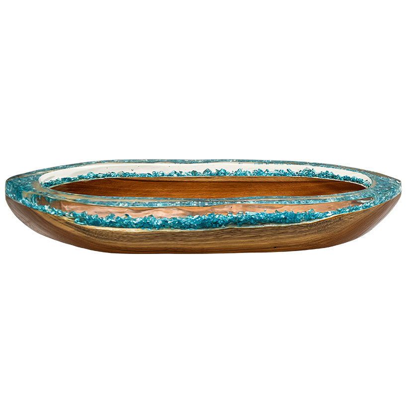 BOAT WITH TURQUOISE RESIN CLEAR GLASS 50 CM