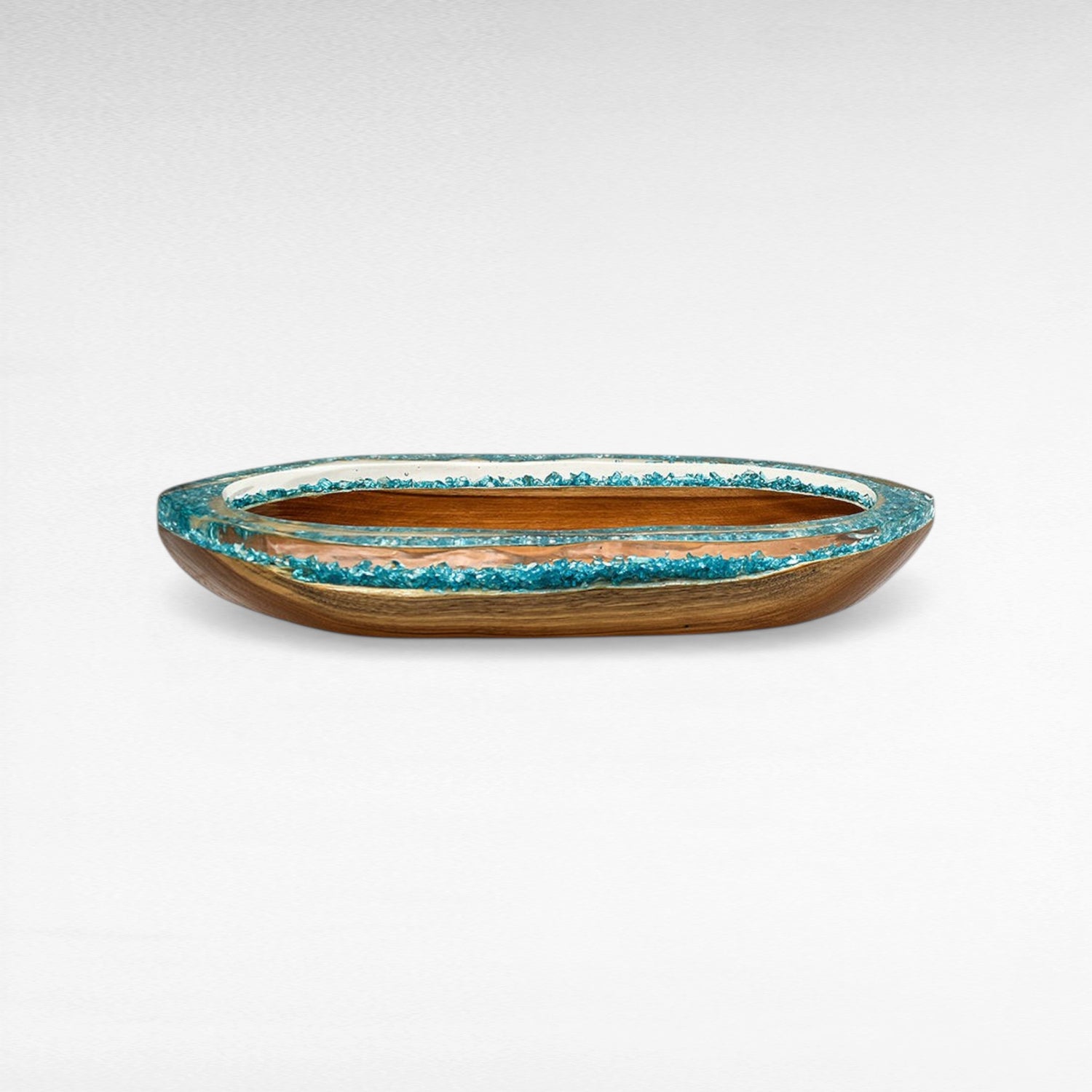 BOAT WITH TURQUOISE RESIN CLEAR GLASS 50 CM