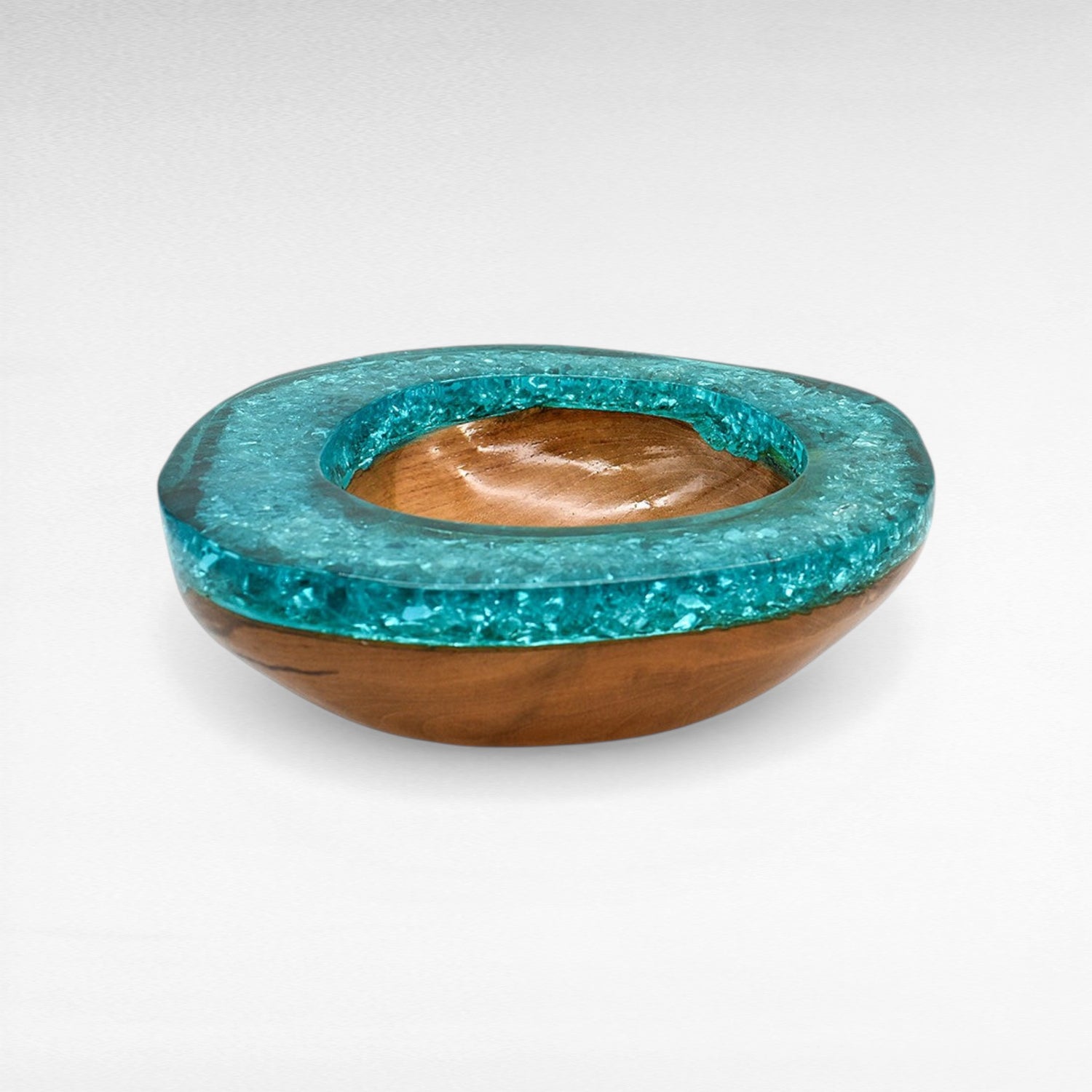 NATURAL  TEAK WOOD & FULL TURQUOISE RESIN BOWL 25CM