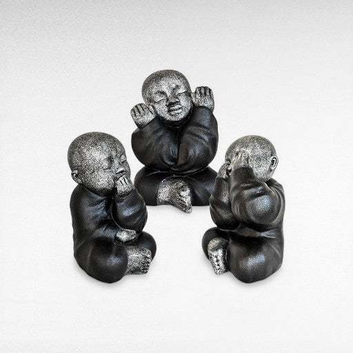 BLIND / MUTE / DEAF BLACK AND SILVER H.58 CM SET OF 3 - Chora Mykonos