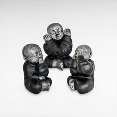 BLIND / MUTE / DEAF BLACK AND SILVER H.58 CM SET OF 3 - Chora Mykonos