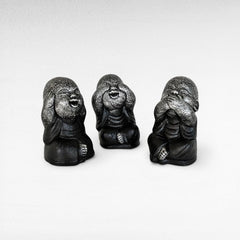 BLIND-DEAF-MUTE SET OF 3 SHAOLINS SILVER & BLACK H.20 CM - Chora Mykonos